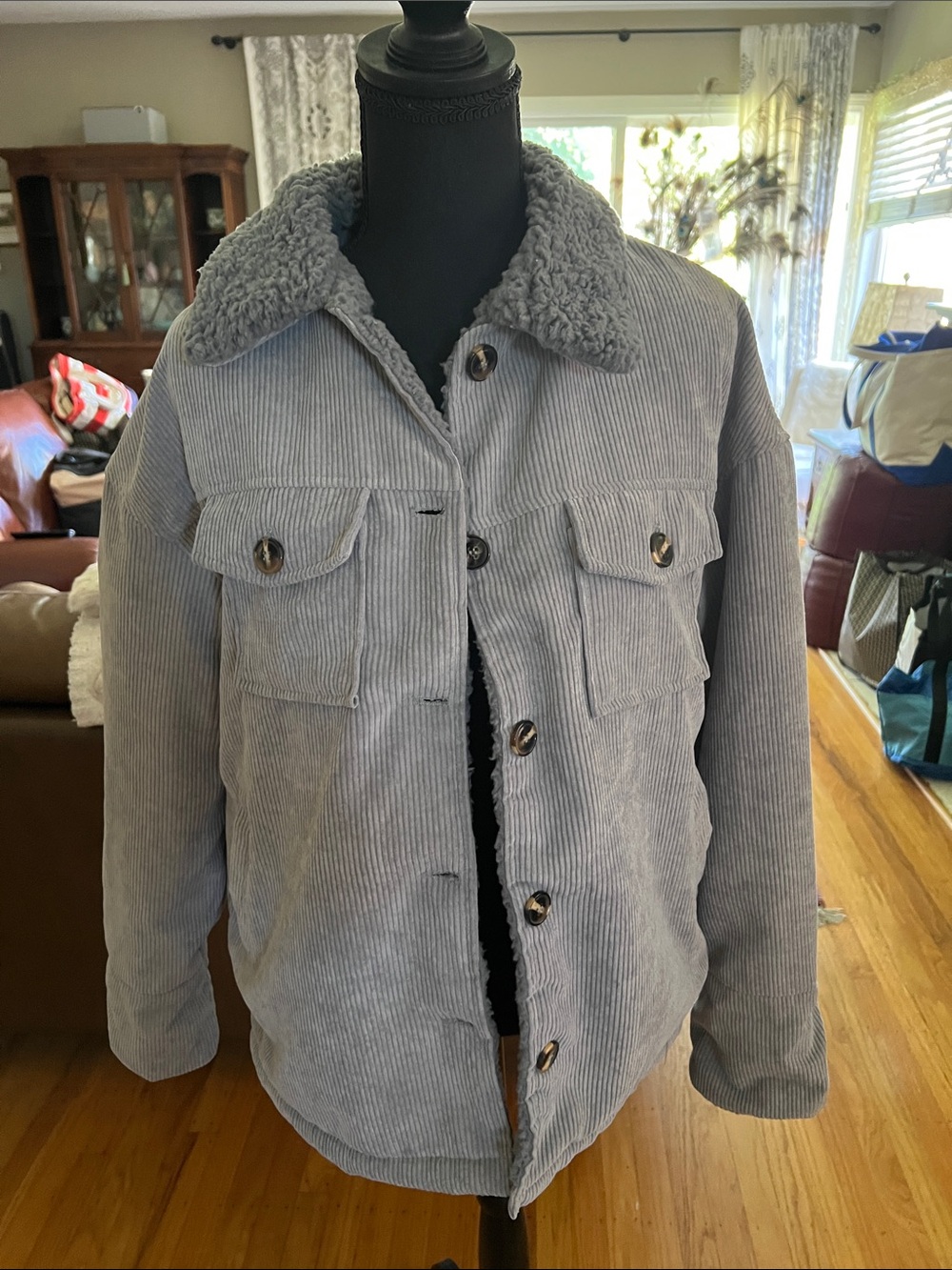 Women’s Gray Corduroy fleece Sherpa jacket